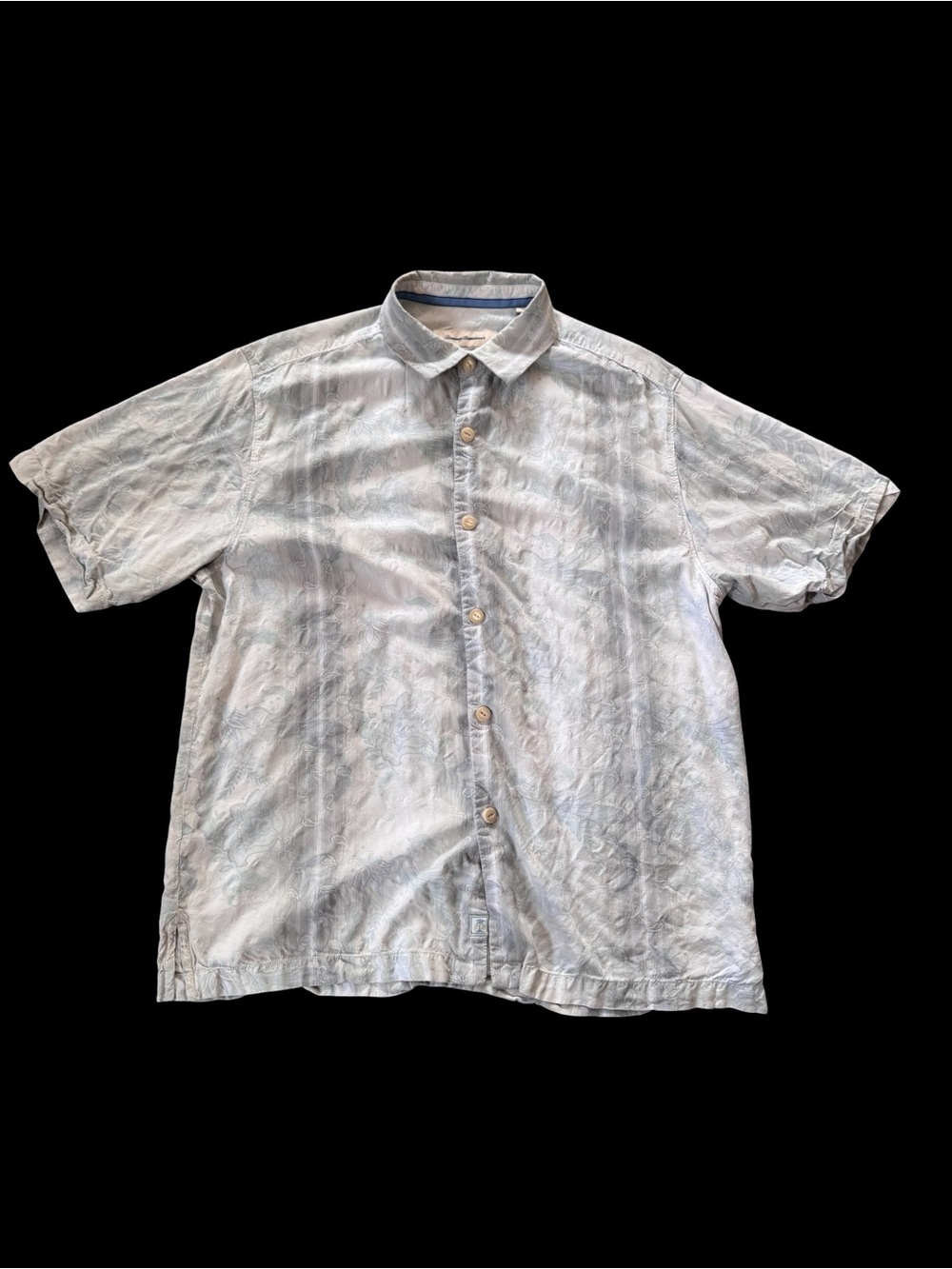 Tommy Bahama 100% Silk Hawaiian Camp Shirt Men’s Large Gray Floral Button Up